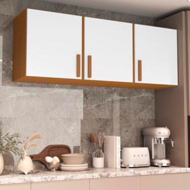 Imagem de Armário Aéreo Versátil 120cm 3 Portas Medusa, Para Cozinha Lavanderia e Parede Cedro/Branco, Suspenso Multiuso com Compartimentos (Branco/Cedro)