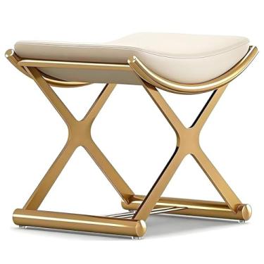 Imagem de Lefedrasticity Banqueta dourada para maquiagem com almofada de couro pequeno otomano descanso para os pés moderna cadeira de maquiagem estofada para quarto, sala de estar, banheiro, sofá