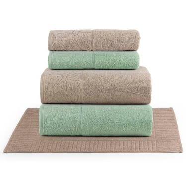 Imagem de Jogo de Banho Blume Toalhas Macias 100% Algodão Fio Penteado 5 Peças Verde e Bege