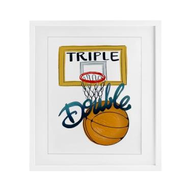 Imagem de Stupell Industries Impressão emoldurada branca de basquete triplo duplo sob vidro, design por Connie Summers, 53 x 43 cm