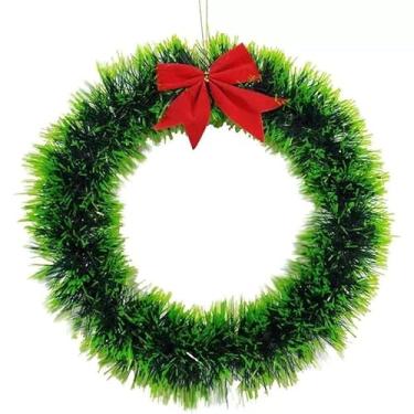 Imagem de Guirlanda de Natal para Porta 25cm Verde com Laço Vermelho - Enfeite de Natal para Porta, Decoração Natalina para Entrada(Verde 1 Peça)