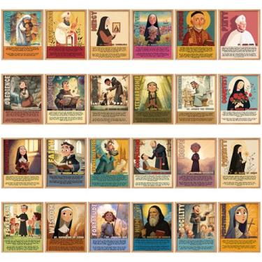 Imagem de Resurhang Pacote com 24 pôsteres de santos católicos, citações bíblicas, citações de Santos, impressão laminada, sem moldura, catolicismo, sala de aula, decoração para escola dominical, quadro de