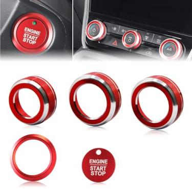 Imagem de Puxador de ar condicionado de alumínio Ford Ranger 2024 2025, anel de botão Start/Stop, conjunto de 5 peças (vermelho)