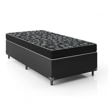 Imagem de Cama Box Solteiro 88 Tecido Sintético Preto Com Colchão Espuma D20 - Tampo Preto 12cm