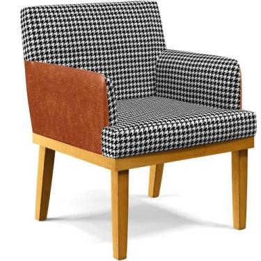 Imagem de Poltrona Base Mel Suede Pied Poule material sintético Camel - LYAM DEC