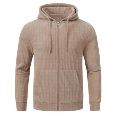 Imagem de Moletom com capuz YukaiChen Knit Zip Up para homens cáqui 2GG