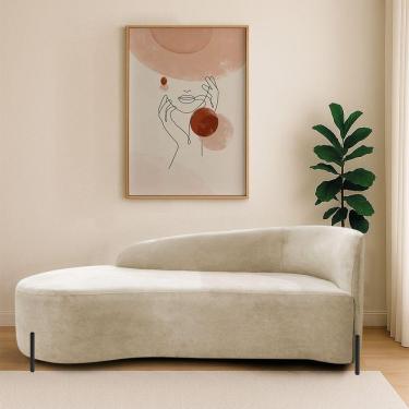 Imagem de Divã Recamier Orgânico França 140cm Lado Esq Pés Metal Preto Bouclé Bege