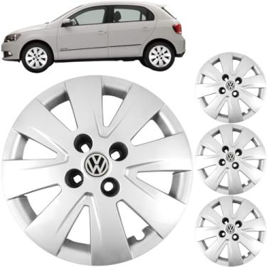 Imagem de Jogo 4 Calotas Aro 14 Vw Gol Voyage G5 2009 a 2012 Com Adesivo Logo Vw Resinado Grid GR016CA