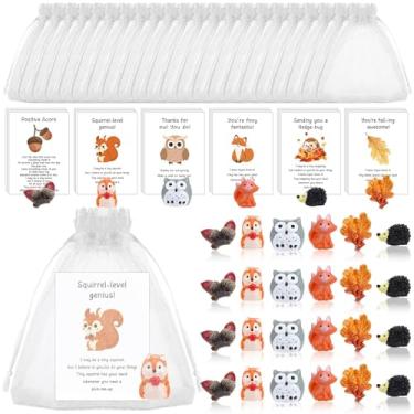 Imagem de Conjunto de 48 mini estatuetas de resina de outono para festa de Ação de Graças, presentes de agradecimento, folha de bordo, bolota, animais, miniatura, resina, presente de agradecimento com cartão