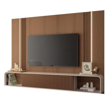 Imagem de Painel TV 85 Pol 219cm Bancada Suspensa Vivaz H01 Off/Castanho - Mpoze