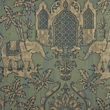 Imagem de Papel de Parede Sala Lavabo Verde Elefantes Indiano Vinílico Texturiza