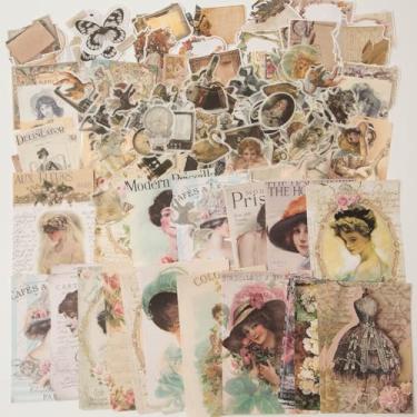 Imagem de Luyoaozy 200 peças vintage scrapbook kit pacote de suprimentos para junk journal bullet papel estético adesivos Stuff Journaling Planners diário colagem botânica (memória retrô)