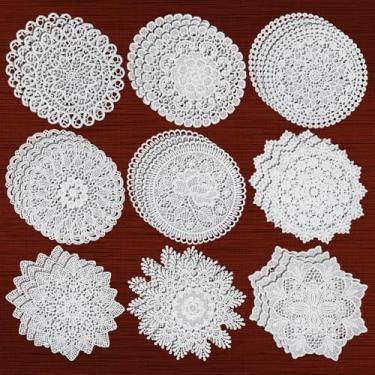 Imagem de IANFAN 27 peças de toalhas de renda de 15 cm para mesas, jogo americano vintage de crochê de algodão, porta-copos de renda redondos feitos à mão com padrões florais para cozinha, jantar, casamento