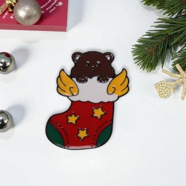 Imagem de Generic 1 peça de broches de Natal série 6# Natal - liga de meia cera de gotejamento vermelho marrom 2,4 x 2,9 cm