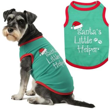 Imagem de Parisian Pet Camiseta para cães - Camiseta bordada "Santa's Little Helper" para cães - Roupa de Natal para cães de algodão leve - Roupas de Natal sem mangas para cães - Camisetas para cães grandes -