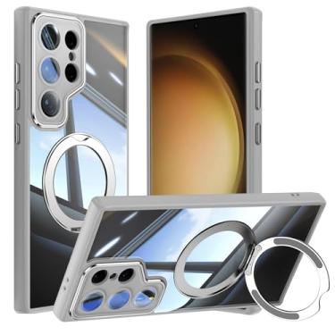 Imagem de Capa de telefone Vanki para Samsung Galaxy S23 Ultra compatível com magnético com suporte S23U Capa magnética com suporte de anel de 360 graus para Samsung S23 capa ultra transparente antiqueda (cinza