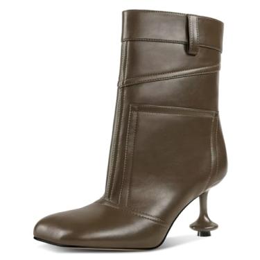 Imagem de GPXGPX Botas femininas até o tornozelo bico quadrado pétala sexy em forma de salto alto outono vestido de trabalho botas curtas cano curto, Verde, 35