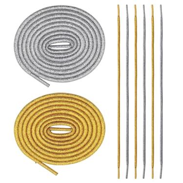 Imagem de LUSTRIB 8 peças de cadarços redondos com glitter, cadarços brilhantes metálicos brilhantes, sapatos elegantes prateados e dourados para tênis, botas, moletons com capuz e acessórios