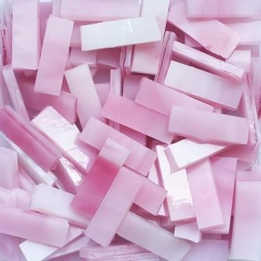 Imagem de LiFschal Vitral de mosaico retangular, vitral de vidro texturizado de 0,7 x 2,1 cm, feito à mão para artesanato faça você mesmo, decorações de casa - cerca de 140 peças, 200 g, rosa