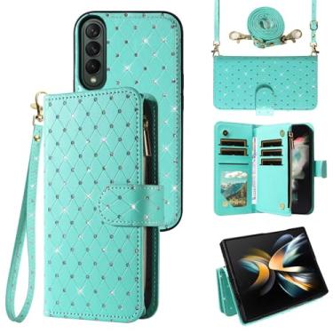 Imagem de Compatível com Samsung Galaxy Z Fold 4 5G 2022 capa carteira com zíper celular alça transversal com glitter flip porta-cartão slot capa de telefone para ZFold4 Z4 Fold4 ZFold 4Z ZFold45G feminino