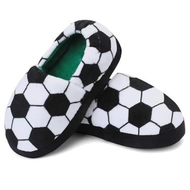 Imagem de Pantufas de futebol para meninos e meninas, macias, felpudas, para crianças, quentes, internas, brancas, Branco, 13-13.5 Big Kid