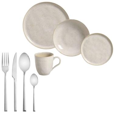 Imagem de Kit Aparelho de Jantar 16 Peças Stoneware Bio Latte Porto Brasil + Faqueiro Oslo 16 Peças em Aço Inox da Wolff