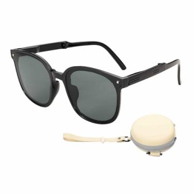 Imagem de HARFINGTON Óculos de sol para mulheres e homens, óculos de sol modernos dobráveis em policarbonato com caixa original de proteção solar para dirigir, fazer compras e tirar fotos, preto