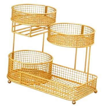 Imagem de Ｂｅｓｇａ Fruteira compacta de ferro com 3 níveis, suporte para frutas, organizador de cozinha com porta-lenços para festas, e sala de estar, Ouro