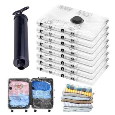 Imagem de Sacos de vácuo para viagem, 8 peças de sacos de armazenamento com vedação a vácuo com bomba manual, solução de embalagem de roupas de compressão que economiza espaço para viagens, viagens de negócios