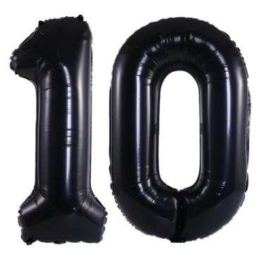 Imagem de Balões Mylar número 10 para decoração de festa de aniversário (preto, 81 cm)