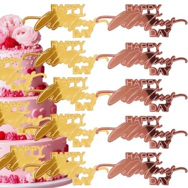 Imagem de 10 Pcs Happy Valentine's Day Love Heart Cake Topper Acrylic Letter Cupcake Toppers Romantic Love Theme Cake Decoration for Valentines Anniversary Baking Desserts Party Supplies (Gold, rose gold)
