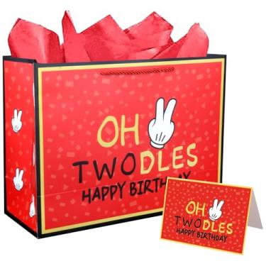 Imagem de Pandecor Saco grande de presente de 2º aniversário de 33 cm com cartão e papel de seda