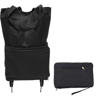 Imagem de Vikooyes Sacola de compras dobrável com rodas sacola de compras grande reutilizável e dobrável (preta)