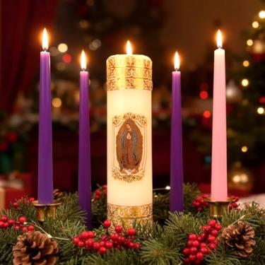 Imagem de 4 peças de suporte de velas do advento com 4 velas, guirlanda do advento da natividade, guirlanda do advento de Natal, decoração de centro de mesa, decoração cirios religiosos catolicos, vela do