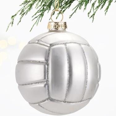 Imagem de Enfeite soprado de vidro de vôlei de Natal de 8 cm, 2025 pintado à mão, decoração de bola esportiva para árvore de Natal, presentes