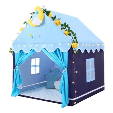Imagem de Tenda de jogos Wilwolfer Blue Kids com tapete, Star Lights 120x105x130