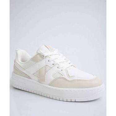 Imagem de Tênis Casual Feminino Recortes Vizzano-11378, Branco, Bege, 37