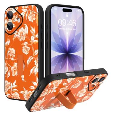 Imagem de Jefonha Capa magnética para iPhone 17 com suporte de alça de dedo, compatível com Magsafe, linda linda capa de impressão de flores brancas com proteção total para câmera à prova de choque, laranja