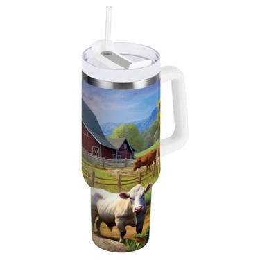Imagem de xigua Copo Highland Cow 1,134 g com tampa e canudo, aço inoxidável de vácuo duplo isolado garrafa de água esportiva suporte para copo de café de viagem à prova de vazamento para bebida gelada