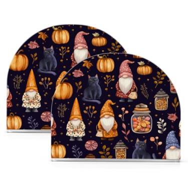 Imagem de ATTX Pacote com 2 porta-guardanapos de acrílico de Halloween com design de potes de doces de gnomos fofos - organizador de mesa decorativo para cozinha, restaurante, decoração de férias em casa #378