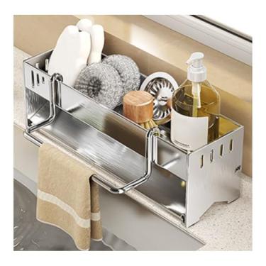 Imagem de HGTRH Organizador grande para pia de cozinha, suporte de esponja para pia de cozinha com bandeja de gotejamento removível para esponja de pano de prato escova esfregão decoração de cozinha e