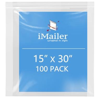 Imagem de iMailer - Pacote com 100 unidades de 38 cm x 76 cm - Sacos com zíper resseláveis de 2 mm - Sacos plásticos transparentes com fecho superior para armazenamento, organização, artesanato, viagens