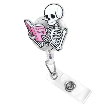 Imagem de Carretel de crachá de enfermeira – suporte de crachá de clipe retrátil fofo, carretel de crachá engraçado para enfermeiros, estudantes de enfermagem e equipe médica – Carretel de crachá durável para