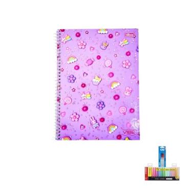 Imagem de Kit Caderno Universitário Vibe Feminino 10M 160F Tilibra + Caneta Esferográfica Spiro 0.7mm + Marca Texto Boss 15 Cores