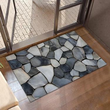 Imagem de Tapete de boas-vindas com padrão de pedra, tapetes internos modernos para entrada, tapetes antiderrapantes de perfil baixo, tapetes de varanda para porta da frente, escada, tapete de sala de estar, 76