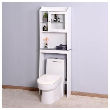 Imagem de SPXMQSS Unidade de armazenamento para máquina de lavar, unidade de armazenamento sobre vaso sanitário com portas, economia de espaço de banheiro independente com prateleiras ajustáveis, prateleira de