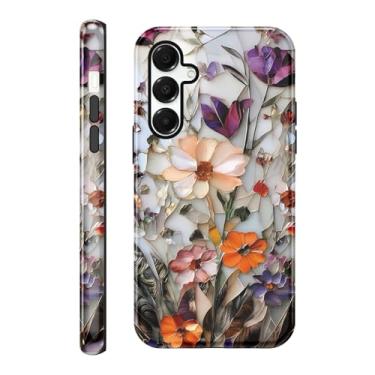 Imagem de Vulfwela Capa para celular Galaxy A16 5G de 16,7 cm, linda flor de vitral, design floral botânico colorido, arte de janela, capa de telefone TPU macio e capa de proteção traseira de policarbonato para