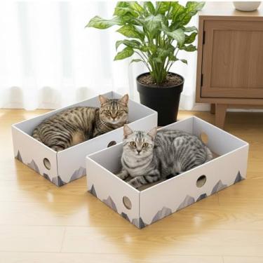 Imagem de Conlun Caixa arranhadora para gatos com bloco de papelão, pacote com 2