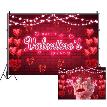 Imagem de Renaiss 2,1 x 1,5 m, cenário de feliz dia dos namorados, balões de coração vermelho, tema de parede de tijolos, tema de parede para festa do dia dos namorados, para mulheres, meninas, 14 de fevereiro