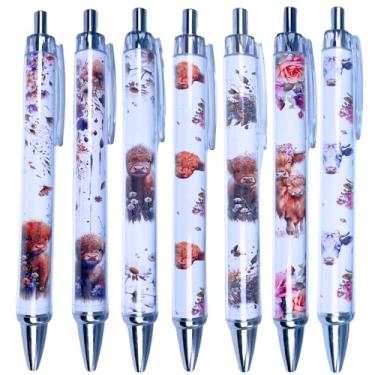 Imagem de YJ PREMIUMS 7 canetas de vaca | Lindas canetas com estampa de vaca Highland Highland, floral, kawaii, estética, branca, marrom, material escolar, material de escritório, acessórios de papelaria